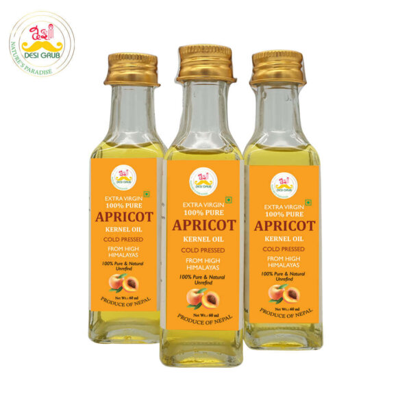 Desi Grub Apricot Kernel Oil Extra Virgin - 100% Pure Cold Pressed from High Himalayas 60 ml