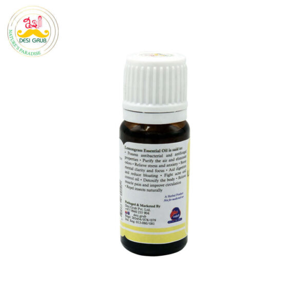 Desi Grub Lemongrass Essential Oil 10ml| 100% Pure | Natural Air Freshener, Insect Repellent & Skin Detox Oil