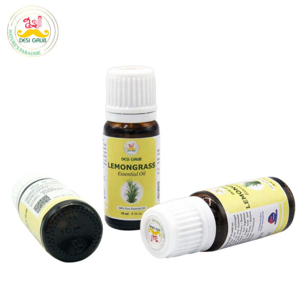 Desi Grub Lemongrass Essential Oil 10ml| 100% Pure | Natural Air Freshener, Insect Repellent & Skin Detox Oil