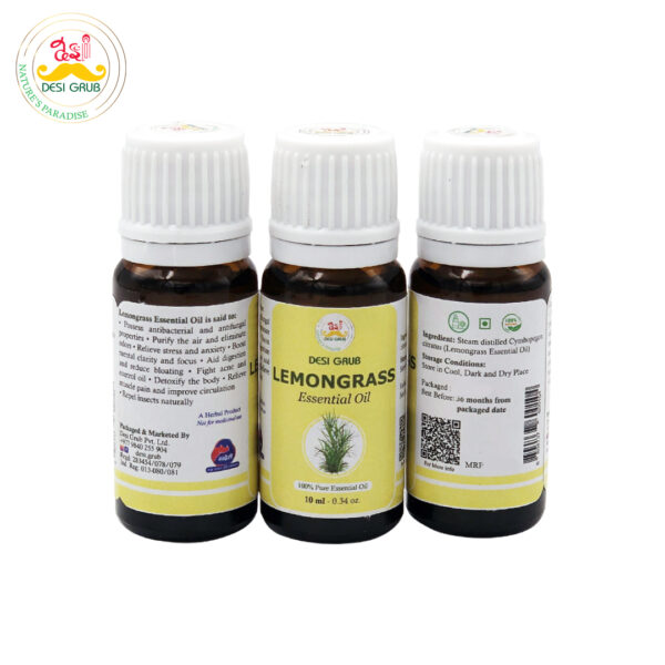 Desi Grub Lemongrass Essential Oil 10ml| 100% Pure | Natural Air Freshener, Insect Repellent & Skin Detox Oil - Image 6