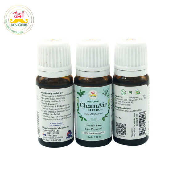 Desi Grub CleanAir Elixir 10ml – Essential Oil Blend for Air Purification, Breathing, Focus & Meditation
