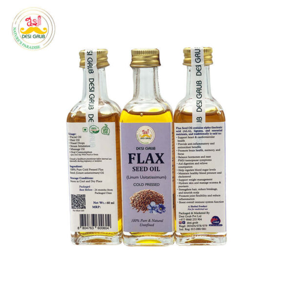 Desi Grub Flax Seed Oil 60ml | Alsi Tel | Omega-3 Rich | Heart, Skin & Hair Health