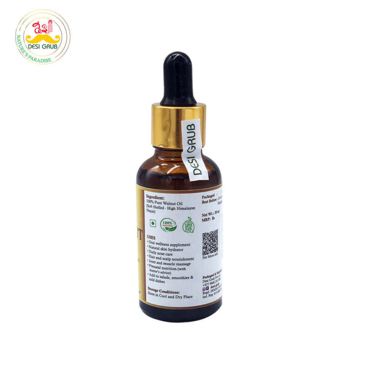 Desi Grub Pure Walnut Oil 30ml | Hand Pressed Himalayan | Supports Heart Health, Glowing Skin & Strong Hair