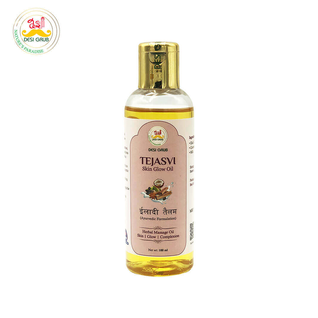 1-Tejasvi Skin Glow Oil 12-10-2025 Desi Grub Tejasvi Skin Oil 100ml| Eladi Thailam