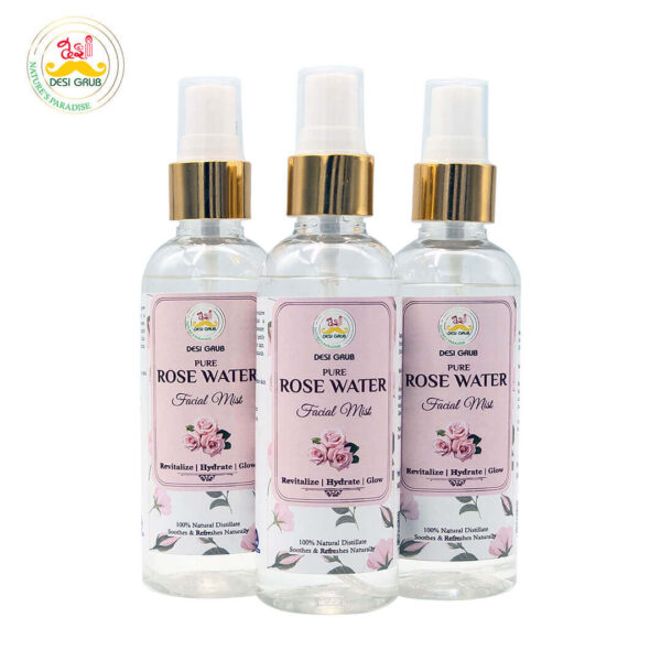 Desi Grub Rosewater 100 ml | 100% Natural Steam-Distilled, Hydrating & Soothing Facial Mist & Toner