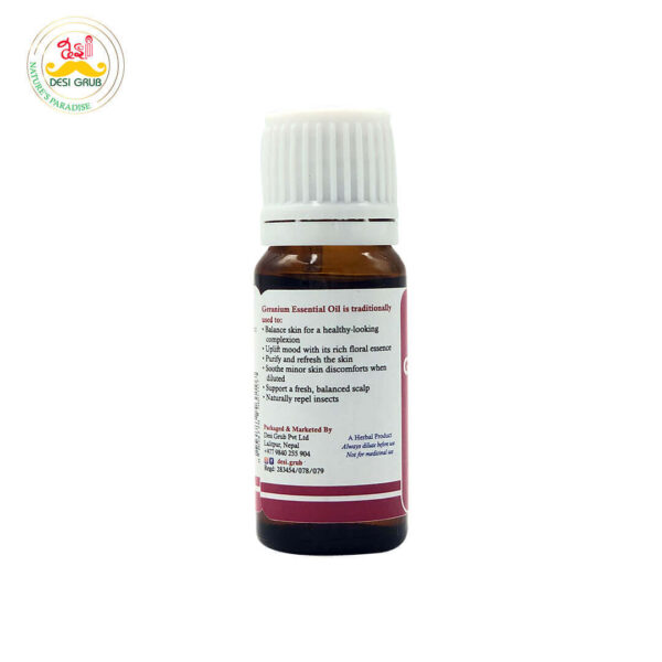 Desi Grub Geranium Essential Oil 10ml – Pure Floral Oil for Skin Balance, Mood & Aromatherapy