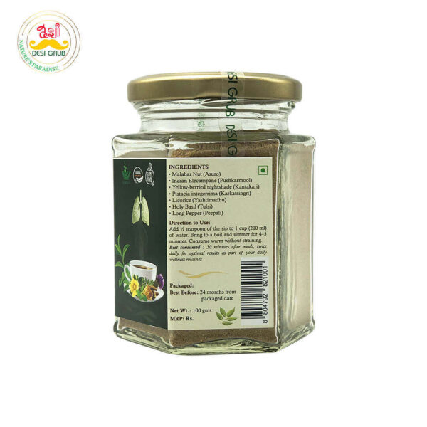 Desi Grub Respira Breathe Herbal Sip 100g | Ayurvedic Herbal Tea for Respiratory & Lung Support | Tulsi, Licorice, Kantakari & Peepali Blend