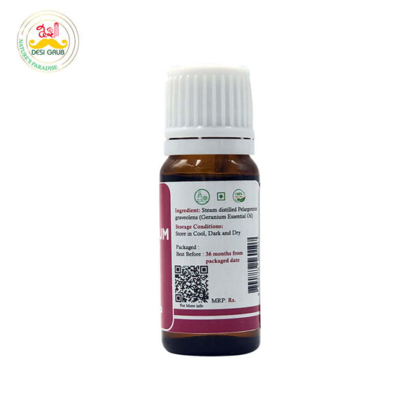 Desi Grub Geranium Essential Oil 10ml – Pure Floral Oil for Skin Balance, Mood & Aromatherapy