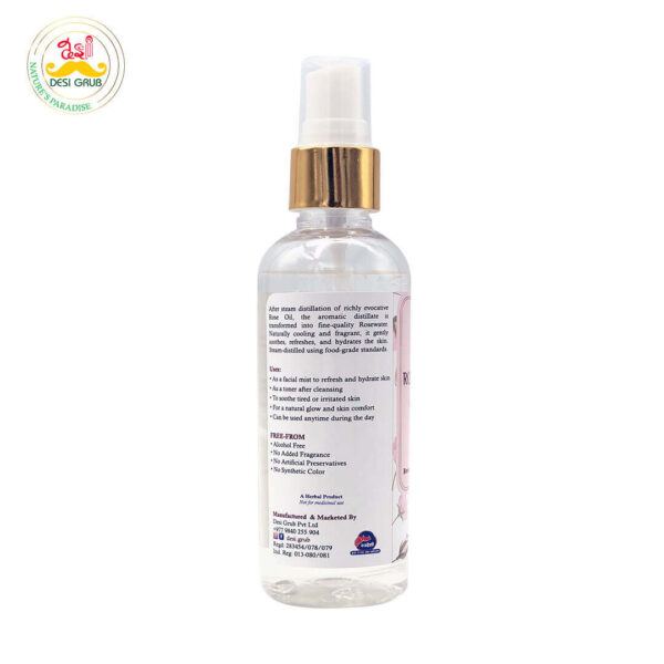 Desi Grub Rosewater 100 ml | 100% Natural Steam-Distilled, Hydrating & Soothing Facial Mist & Toner