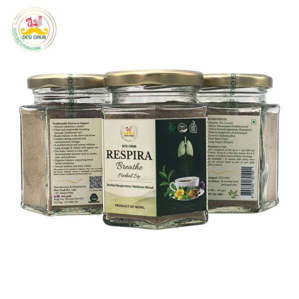 Desi Grub Respira Breathe Herbal Sip 100g | Ayurvedic Herbal Tea for Respiratory & Lung Support | Tulsi, Licorice, Kantakari & Peepali Blend