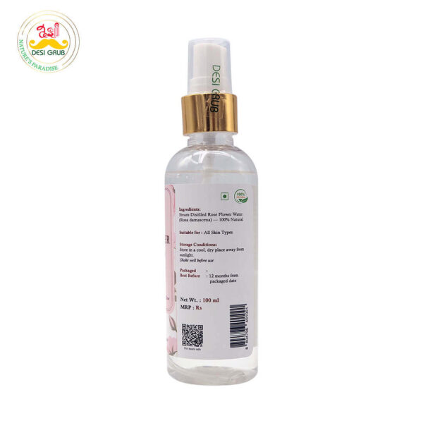 Desi Grub Rosewater 100 ml | 100% Natural Steam-Distilled, Hydrating & Soothing Facial Mist & Toner