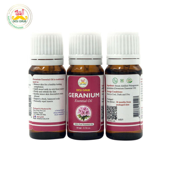 Desi Grub Geranium Essential Oil 10ml – Pure Floral Oil for Skin Balance, Mood & Aromatherapy