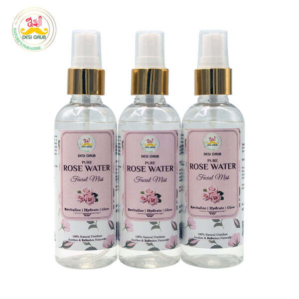 Desi Grub Rosewater 100 ml | 100% Natural Steam-Distilled, Hydrating & Soothing Facial Mist & Toner