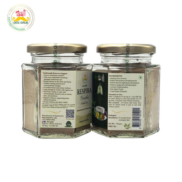 Desi Grub Respira Breathe Herbal Sip 100g | Ayurvedic Herbal Tea for Respiratory & Lung Support | Tulsi, Licorice, Kantakari & Peepali Blend