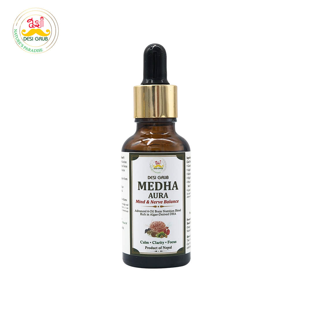 1-Medha Aura Mind Nerve-19-04-2026 Desi Grub Medha Aura 30ml | Brain Health Oil – Memory & Focus Support with Omega & DHA