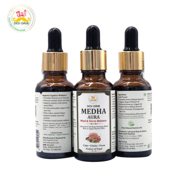 Desi Grub Medha Aura 30ml | Brain Health Oil – Memory & Focus Support with Omega & DHA
