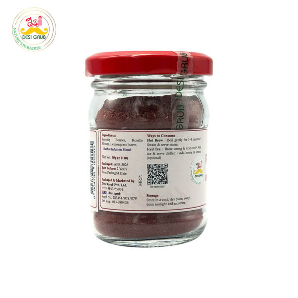 Desi Grub Himalayan Rosehip Brew 50g – Herbal Tea with Roselle & Lemongrass | Antioxidant & Skin Glow