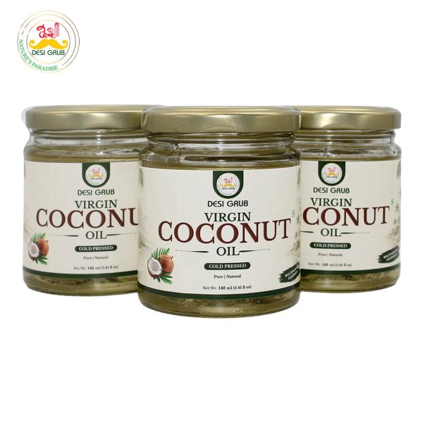 Desi Grub Virgin Coconut Oil 160ml | Pure Cold-Pressed | Naturally Rich in Lauric Acid | Hair, Skin & Culinary Use