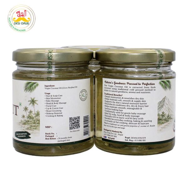Desi Grub Virgin Coconut Oil 160ml | Pure Cold-Pressed | Naturally Rich in Lauric Acid | Hair, Skin & Culinary Use